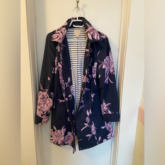 CHICO'S navy blue and purple flowers raincoat - Picture 6 of 8